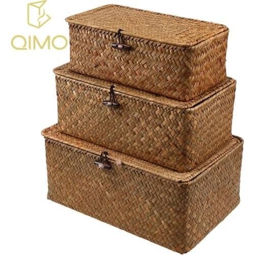 1 PC Weed Environmentally Natural Color Hand Weaving Rattan Storage Baskets Box Cosmetic Product Clothing Storage Baskets