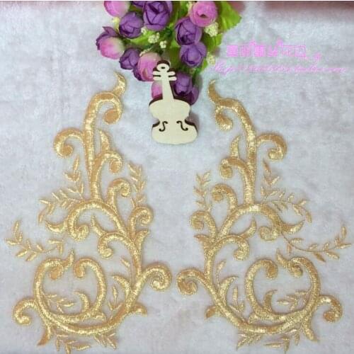 1 Piece Hot Sale Fabric Gold Lace Trim Dress DIY Lace Accessories Delicate Luxury Wedding Gold Lace Applique