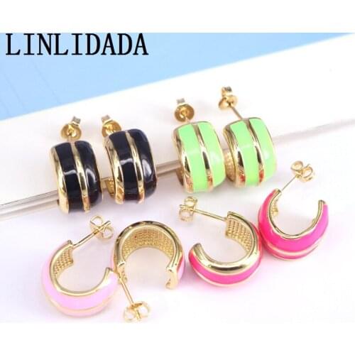 5Pairs New Design Gold Color Enamel Brincos Fashion Wedding Jewelry Stud-Earrings for Girls Women Gift