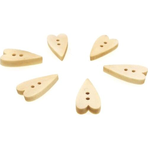 50PCs Wooden Buttons Heart Shape Natural Color Scrapbooking Sewing Accessories DIY Craft 2 Holes 21*11mm.JS2003
