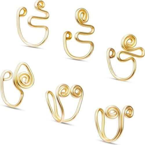 6PCS African Nose Cuff Nose Cuff Non Piercing Gold Nose Cuff Fake Nose Ring Stainless Steel Clip on Nose Ring for Women Men