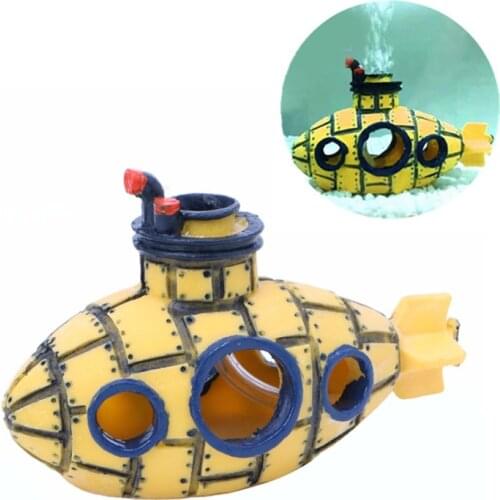 Aquarium Air Bubble Submarine Ship Decoration Fish Tank Artificial Ship Boat Ornament Aquarium Rock Cave For Fish Shrimp