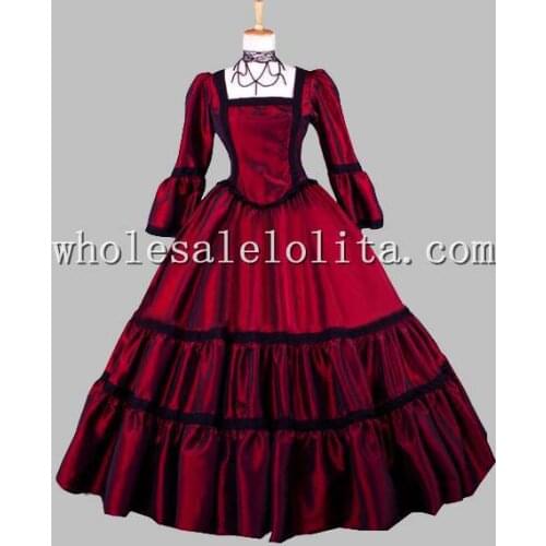 Gothic Wine Red Square Collar Victorian Era Dress Ball Gown