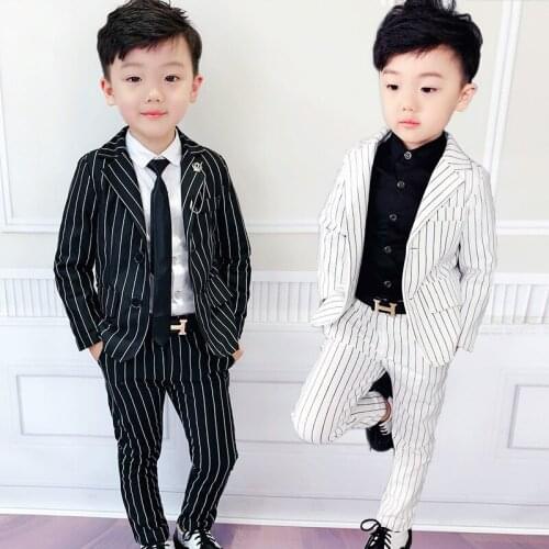 Flower Boys Stripes Wedding Blazer Suit Brand Kids Ceremony Formal Suit 3pcs with Bowtie Flower Boys Party Tuxedos Costume Suit