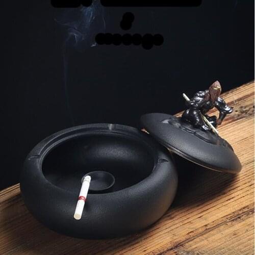 Large Living Room Home Office European Style Ashtray Creative Personality Fashion Windproof Black Ceramic Ashtray