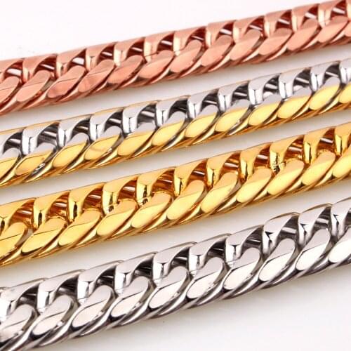 13/16MM Charm Silver Color/Gold/Rose Gold Double Curb Cuban Chain Necklace Or Bracelet Stainless Steel Mens Womens Jewelry 7-40"