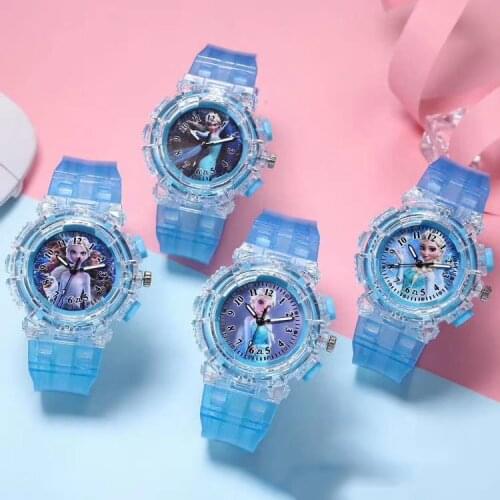 Disney creative childrens watch ice and snow princess Aisha colorful flash luminous male and female students childrens watch