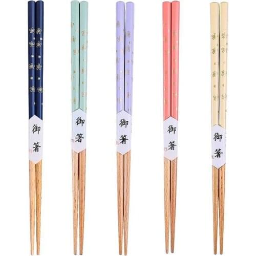 Japanese-style Small Floral Wooden Chopsticks Kitchen Tableware Pointed Sushi Tool Small Fresh Chopsticks Family Multiple Colour