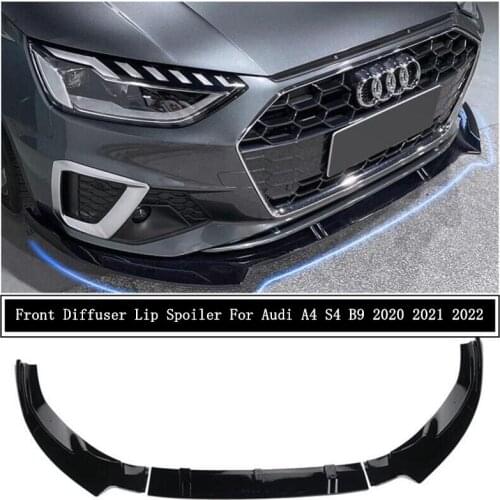 For Audi A4 S4 B9 2020 2021 2022 Front Bumper Diffuser Lip Spoiler High Quality ABS Bright Black Auto Accessories