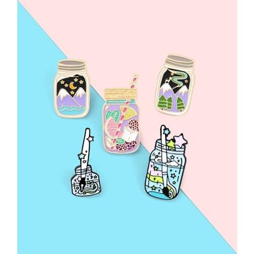Adventure Jar Enamel Pin Custom Starry Paintbrush Pigment Brooches Bag Lapel Pin Badge Jewelry Gift for Friends