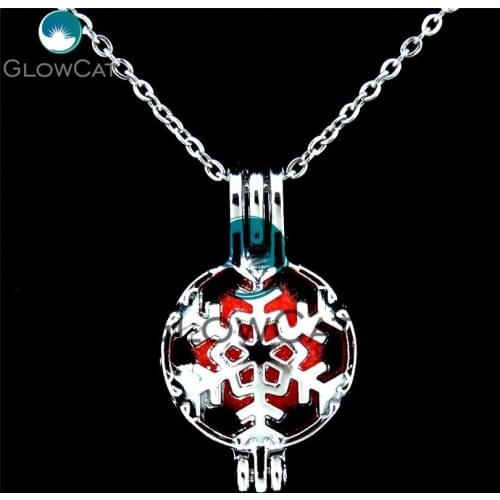 GLOWCAT K443 Winter Snowflake Beads Cage Perfume Aromatherapy Pearl Cage Locket Necklace Kids Girl Party New Year Gift