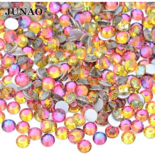 JUNAO SS6 10 12 16 20 30 Red Flame Flatback Non Hot Fix Glass Rhinestone Glitter Diamond Gems Nail Crystal Stones Glue On Strass