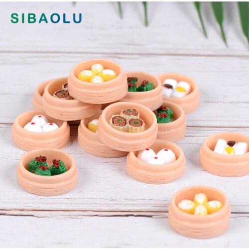 Chinese Snack Steamed Buns Dumplings Figurine Resin Model Home Decor Miniature Fairy Garden Cake Decoration Accessories Modern