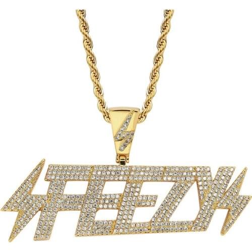 Iced Out Letters FEEZY Pendant Necklaces 2 Colors AAA Zircon Lightning Charm MenS Hip Hop Jewelry Gifts dropshipping