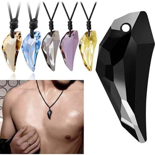 Fashion Antique Men Crystal Wolf Fang Tooth Pendant Necklace Vintage Wolf Tooth Unisex Rhinestone Pendant Necklace Jewelry Gift