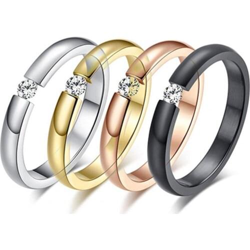 Fashion Womens Rings Titanium Steel Rhinestone Inlaid Titanium Steel Wedding Party Engagement Ring Band US Size 6 to 12 Rings