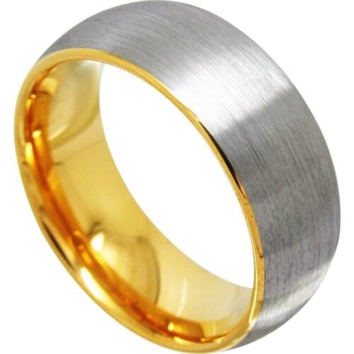 8mm Width Gold Color Statement Rings Tungsten Bands de anillos for Men Silver Color Outside Matte Finished Comfort Fit 5-14