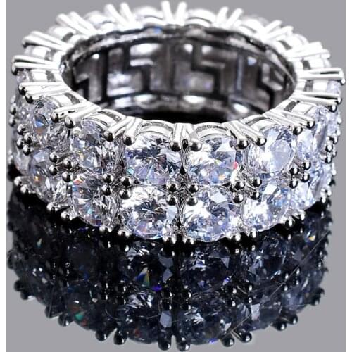 Two Row Solitaire Mens Ring Copper Charm Gold Color Cubic Zircon Iced RING Fashion Hip Hop Jewelry