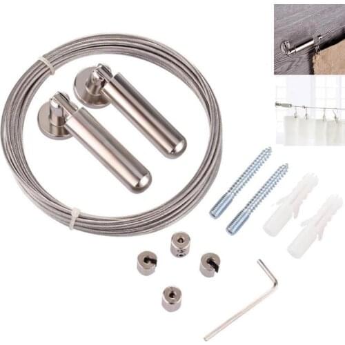 New 5m Long Stainless Steel Clothesline Curtain Tension Rope And Pincer Clips Net + Locking Buckle Set