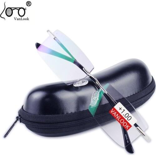 Anti Blue Ray Rhinestone Rimless Reading Glasses Metal For Men Oculos de Leitura Antireflective UV400 Diamond Cutting Edge+2.00