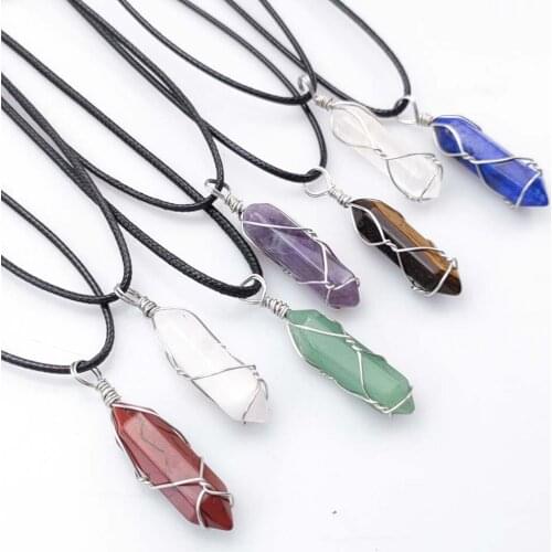 Twisted Healing Crystal Quartz Hexagonal Prism Pendant Necklace Wholesale Amethysts Green Pillar Pillar Charms Jewelry Making