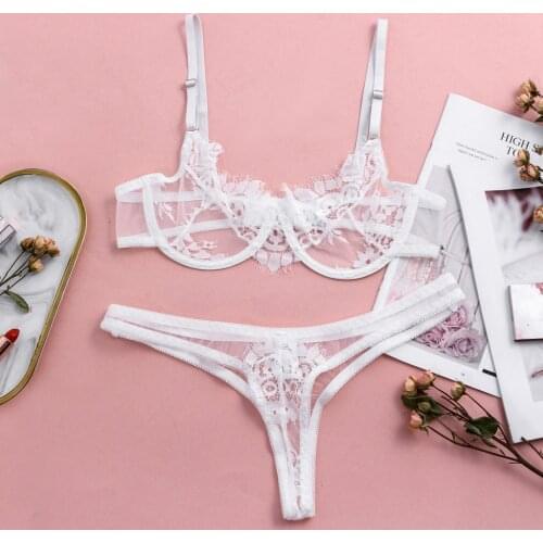 Porn Erotic Costumes Temptation Sensual Lingerie Woman Underwear Set See Through Lace Hollow Out Bra G-String Sexy Lingerie