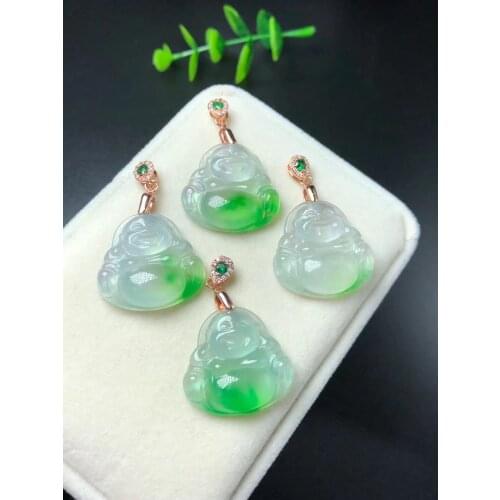 Nature Burma Jade A Happy God Pendant Buddha Amulet Lucky Hanging Bless Dangling Accessories