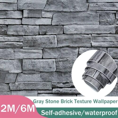 Retro Gray Stone Brick Pattern Hot Waterproof And Antifouling PVC Background Wall Old House Decoration Self-Adhesive Wallpaper