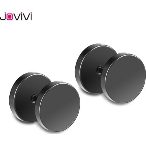 Jovivi Ear Stud Stainless Steel Round Barbell Men Screw Back Stud Earrings 10mm Ear Plugs Gauge Body Pierceing Jewelry Earring