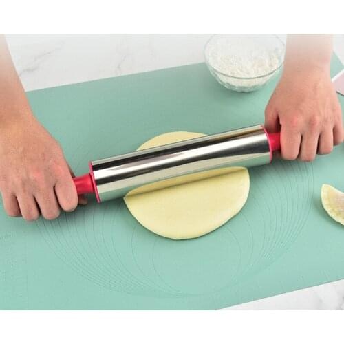 304 Stainless Steel Rolling Pin Dumpling Crust Pizza Noodle Stick 360°Rotating Surface Kitchen Pastry Baking Tools Accessories