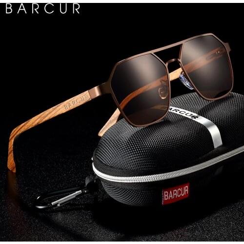 BARCUR Brand Design Zebra Wood Temple Polarized Women Sunglasses Hexagon Metal Frame Men Glasses UV400 protection