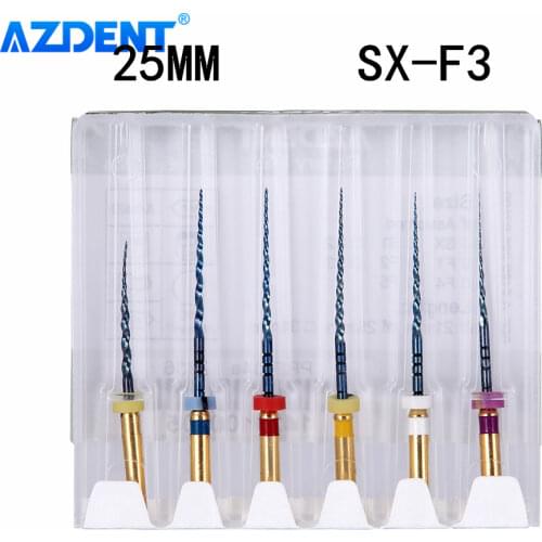 AZDENT Dental Engine Use File NiTi Super Rotary Heat Activated Endodontic Canal Root Files 25mm SX-F3 6Pcs/Box Dentistry Tools