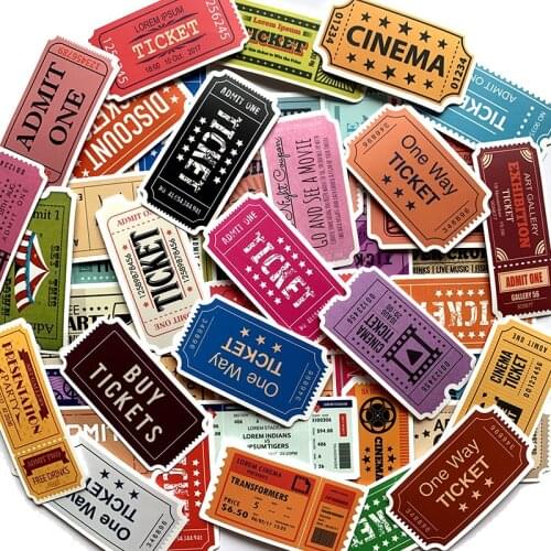 TD ZW 50Pcs Retro Movie Ticket Bill Sticker For Suitcase Skateboard Laptop Luggage Fridge Phone Car Styling DIY Decal Sticker