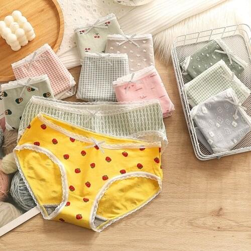 Pure Cotton Womens Panties Graphene Antibacterial Sexy Lace Underwear Mid-Waist Bow-Knot Underpant Girls Soft Lingerie Briefs