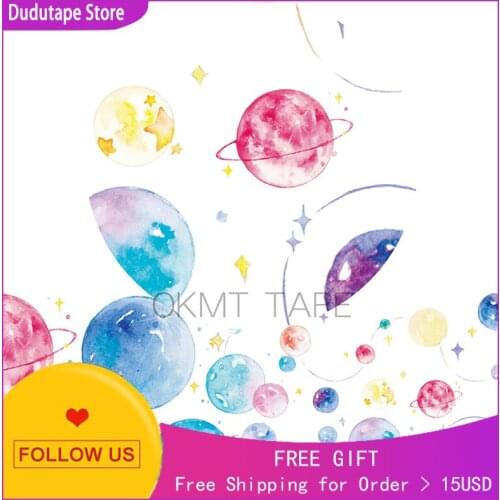Ultra Wide Washi Tape Fresh Watercolor Planet Moon Night Floating Shadow Blue Whale Sky
