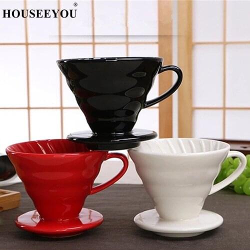 V60 Style Coffee Drip Filter Cup Permanent Pour Over Coffee Maker with Separate Stand Ceramic Coffee Dripper Engine