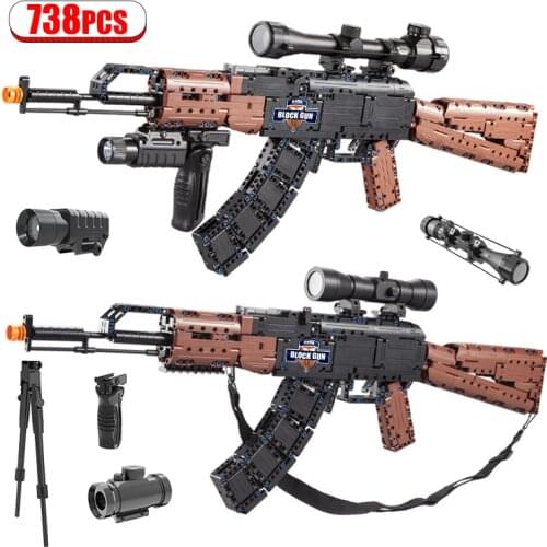 WW2 AK47 Model Building Blocks Weapon Gun Military SWAT City Police Assault Rifle Bricks Education Toys for Children