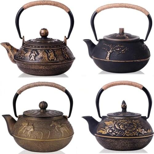 Japanese Cast Iron Teapot Uncoated Kung Fu Tea Pot With Filter Handpainted Kettle Tetera De Hierro Fundido Drinkware 6 Style