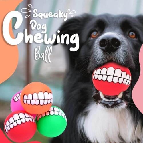 Funny Pets Dog Puppy Cat Ball Teeth Chew Toys Silicone Toy Chew Squeaker Squeaky Sound Dogs Pet Play Toy Smiling Dog