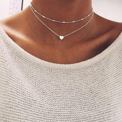 2020 Simple Love Heart Choker Necklace For Women Multi Layer Beads Chocker Collar Ras Du cou Collier Femme Statement Jewelry