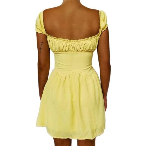2021 New Season Short-sleeved Solid Color Dress Summer Simple Fashion Open Back Lace Dress Ladies Ladies