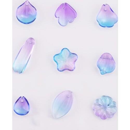 10Pcs Gradient Blue-purple Glass Petals Beads Crafts For DIY Crystal Pendant Earrings Jewelry Making Accessories