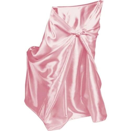 100Pcs Pink Self Tie Satin Chair Cover For Universal Normal Chair For Wedding Party Banquet Free Shipping