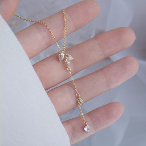 14k Gold Plated Leaves Necklace for Women Shining Bling AAA Zircon Clavicle Chain Charm Wedding Pendant Jewelry