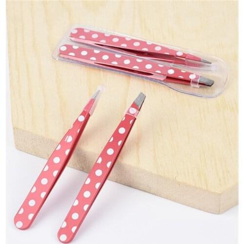 2pcs / Set Pink Color Stainless Steel Eye Brow Clips Hair Removal Eyebrow Tweezer Beauty Makeup Make up Tools
