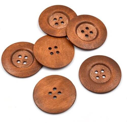 20pcs 50mm/60mm Large Wood 4 Holes Round Brown Buttons Sewing Coat Button Embellishments For Bags Scarfs Decorations