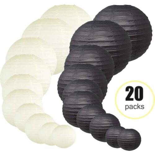 20 Pcs/set 6"-14" Beige and Black Chinese Paper Lantern for Vintage lampion Wedding Birthday Party Hanging Outdoor Indoor Decor