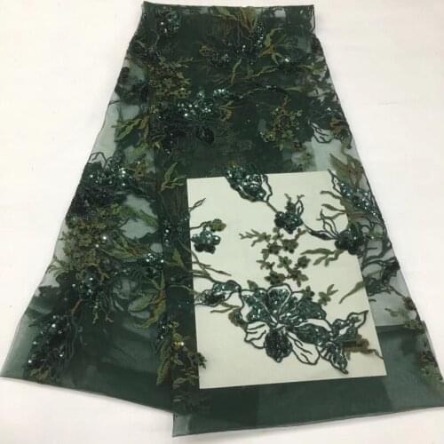 5yards/pc) emerald green African tulle lace fabric beautiful sequins French net lace with embroidery for party dress FSS018