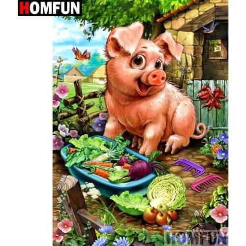 HOMFUN Full Square/Round Drill 5D DIY Diamond Painting "Cartoon pig" 3D Embroidery Cross Stitch 5D Home Decor A15154