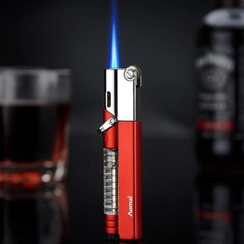 AOMAI Metal Belt Safety Lock Visible Transom Cigar Grill Kitchen Direct Injection Windproof Lighter Cigarette Accessories